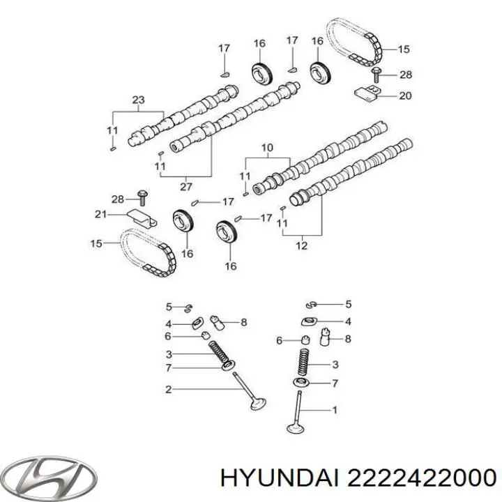 2222422000 Hyundai/Kia сальник клапана (маслознімний, впуск/випуск)