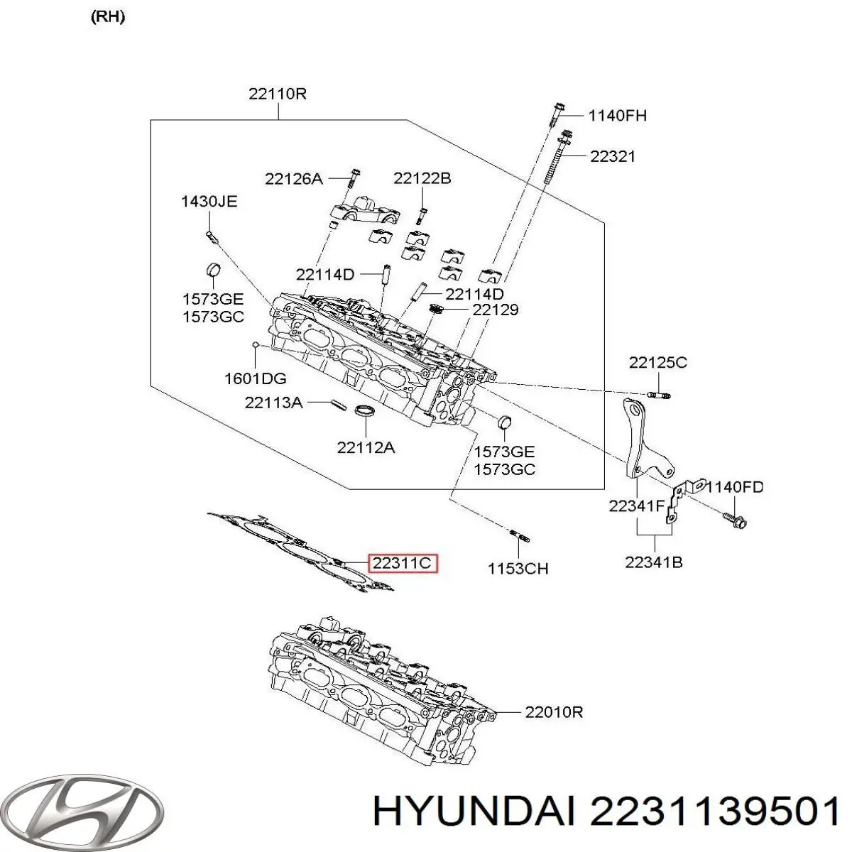 Прокладка головки блока циліндрів (ГБЦ), права Hyundai/Kia 2231139501