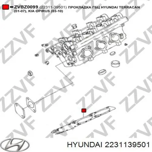 Прокладка головки блока циліндрів (ГБЦ), права Hyundai/Kia 2231139501 ціна, від 44.09 USD