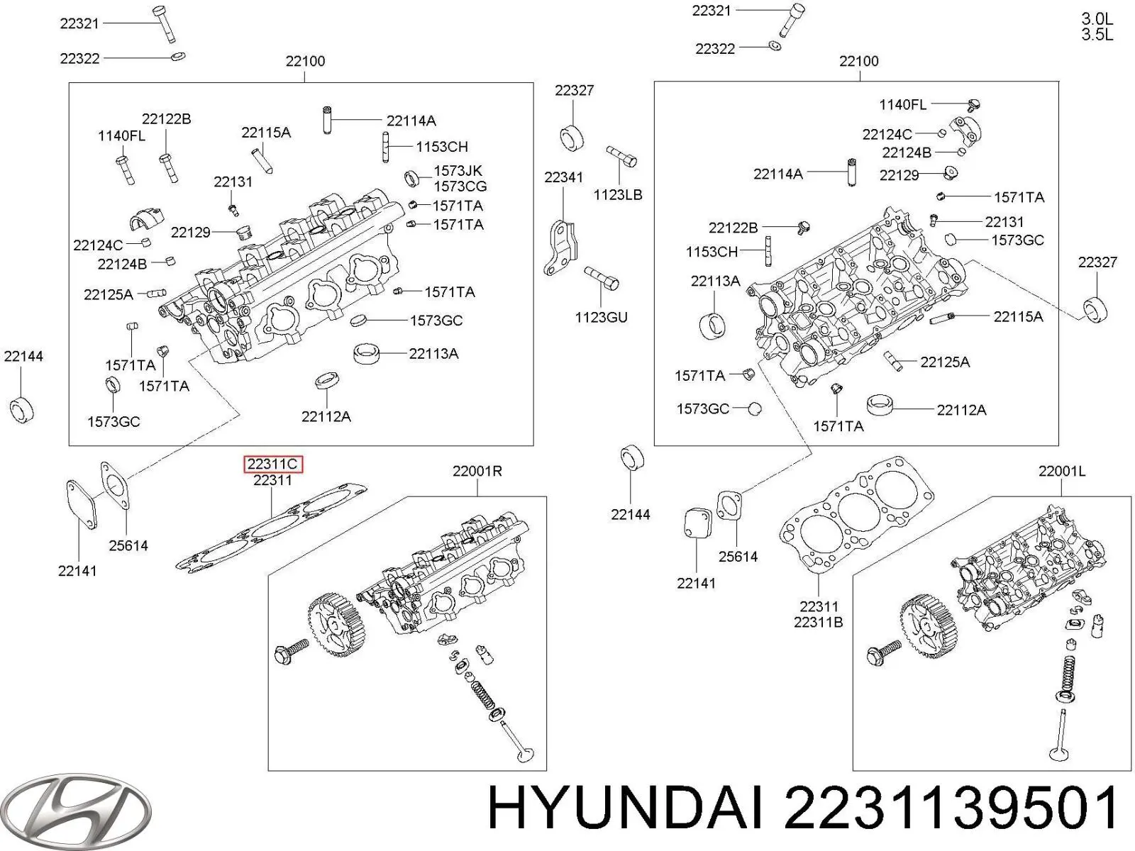 Прокладка головки блока циліндрів (ГБЦ), права 2231139501 Hyundai/Kia