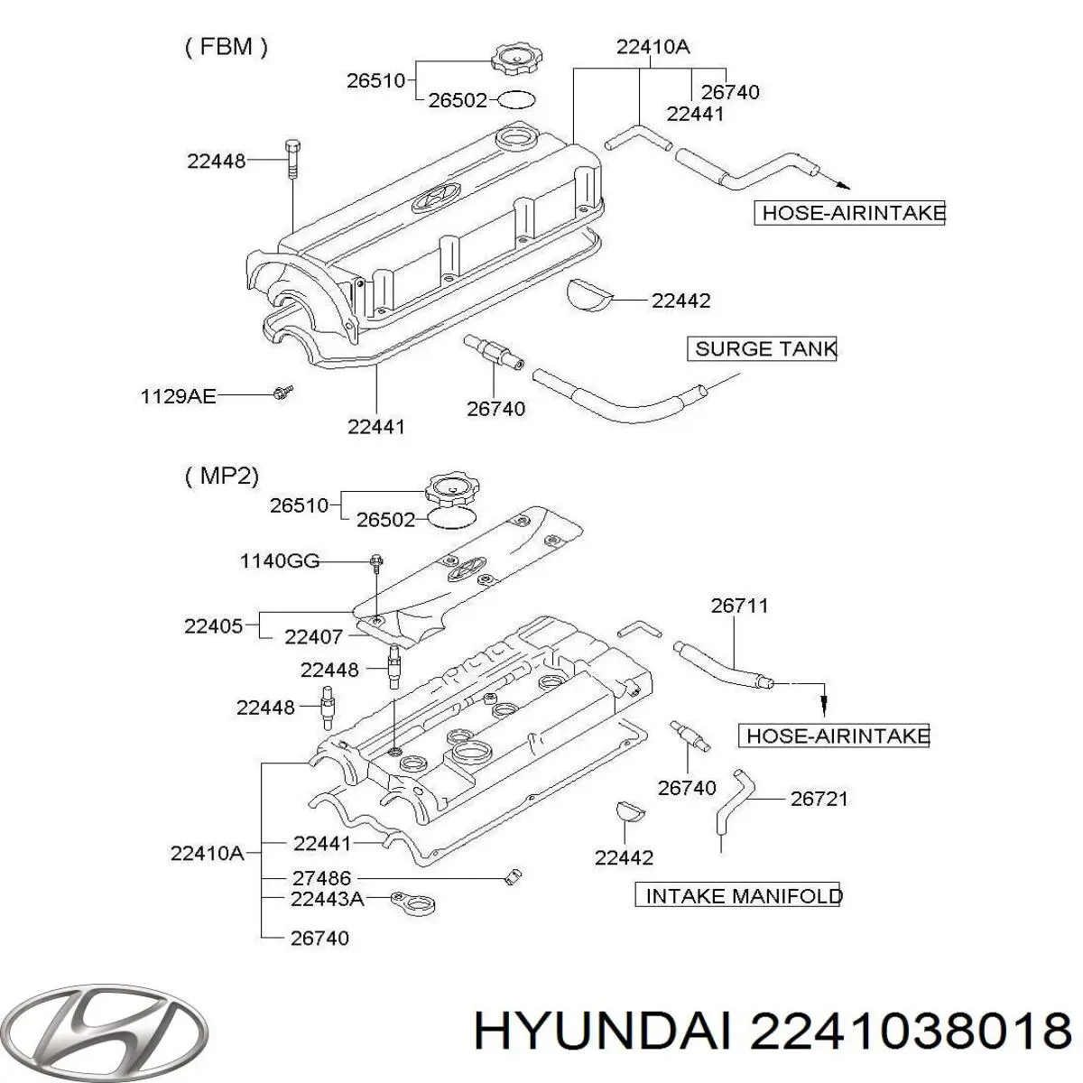 2241038018 Hyundai/Kia кришка клапанна