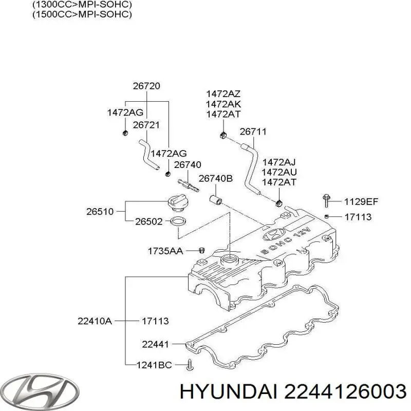 Купити 2244126003 Hyundai/Kia Прокладка клапанної кришки двигуна, комплект