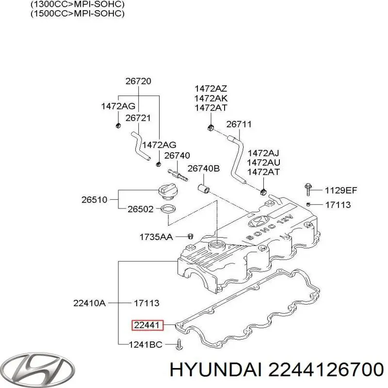 Прокладка клапанної кришки двигуна Hyundai/Kia 2244126700 ціна, від 9.88 USD