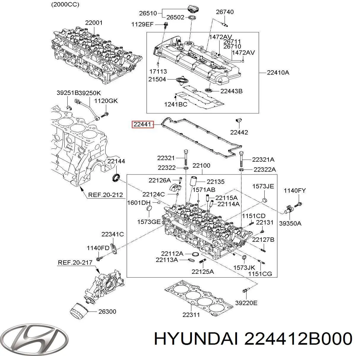Купити 224412B000 Hyundai/Kia Прокладка клапанної кришки двигуна, комплект