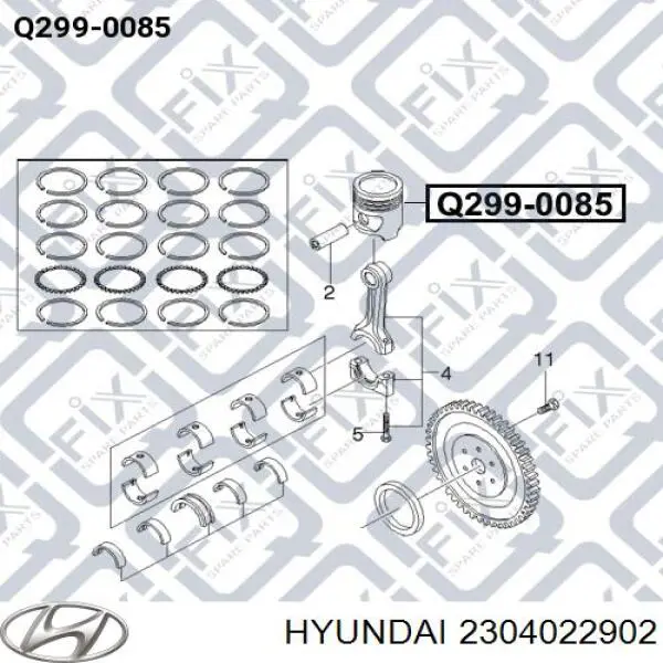 2304022902 Hyundai/Kia кільця поршневі комплект на мотор, 2-й ремонт (+0,50)