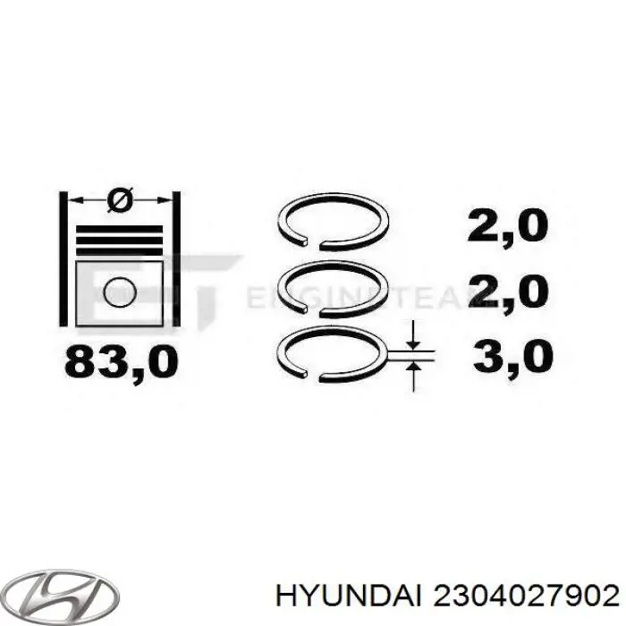 Кільця поршневі комплект на мотор, 2-й ремонт (+0,50) Hyundai/Kia 2304027902 ціна, від 24.54 USD