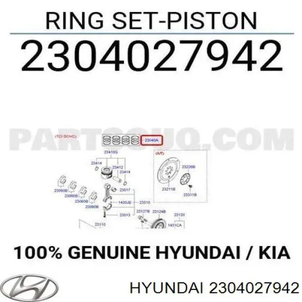 Купити 2304027942 Hyundai/Kia Кільця поршневі комплект на мотор, 2-й ремонт (+0,50)