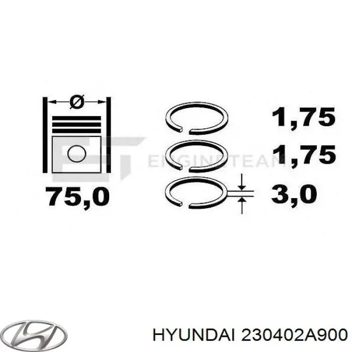 Кільця поршневі комплект на мотор, STD. Hyundai I10 (PA) (Хендай Ай 10)