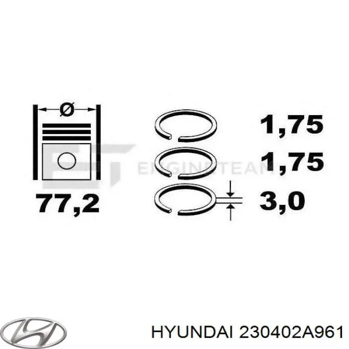 Кільця поршневі комплект на мотор, 1-й ремонт (+0,25) Hyundai I30 (GDH) (Хендай Ай 30)