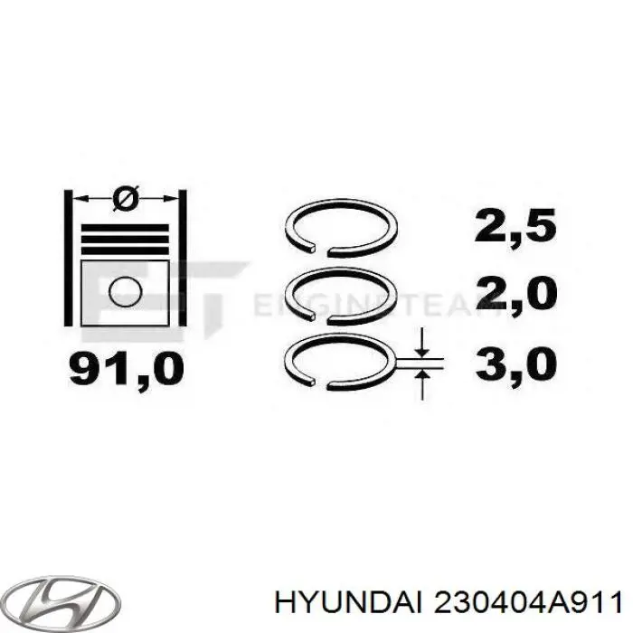 230404A911 Hyundai/Kia кільця поршневі комплект на мотор, 1-й ремонт (+0,25)