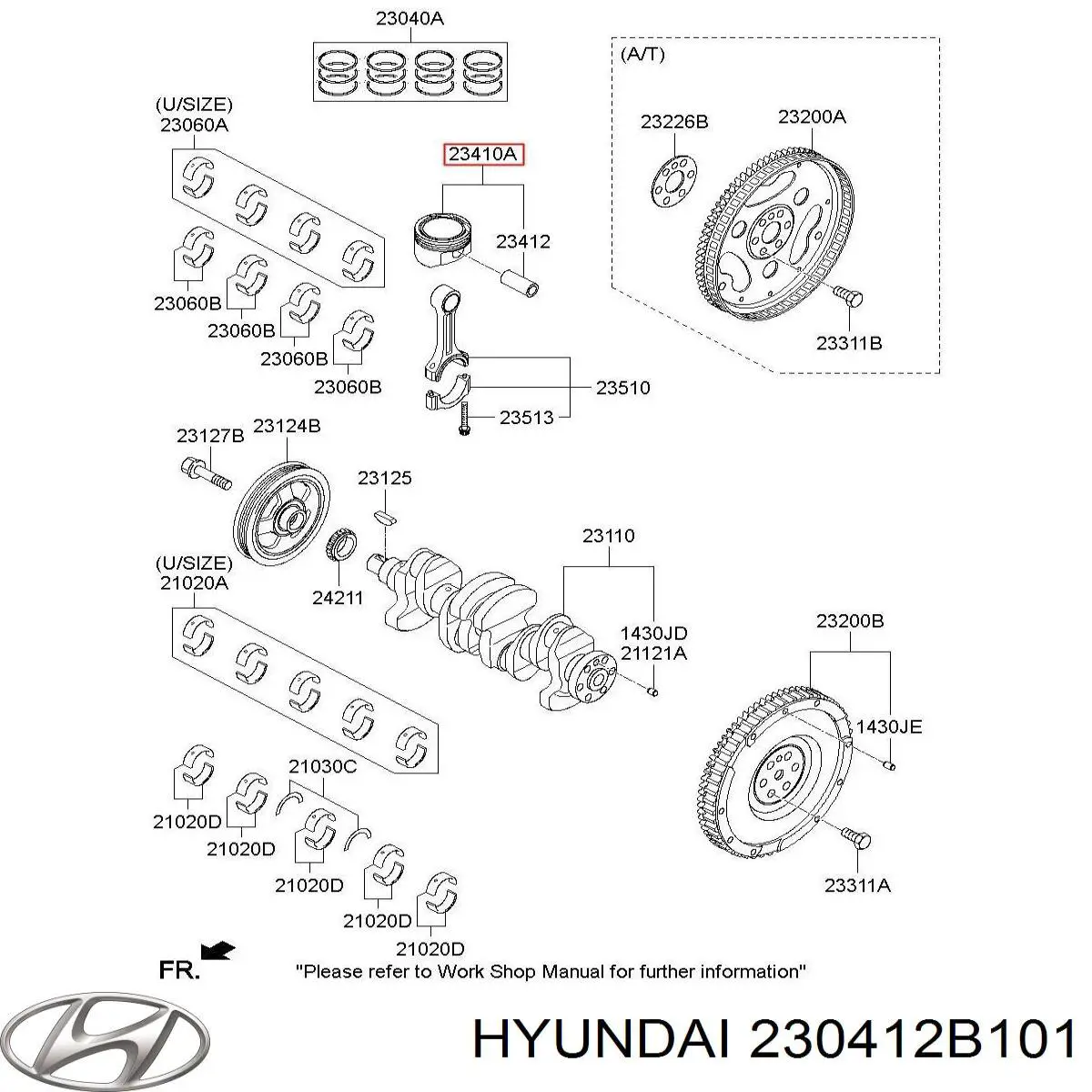 Купити 230412B101 Hyundai/Kia Поршень з пальцем без кілець, стандарт