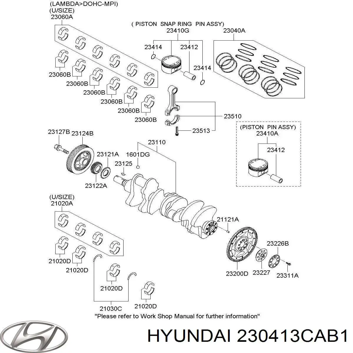 230413CAB1 Hyundai/Kia Поршень без кілець