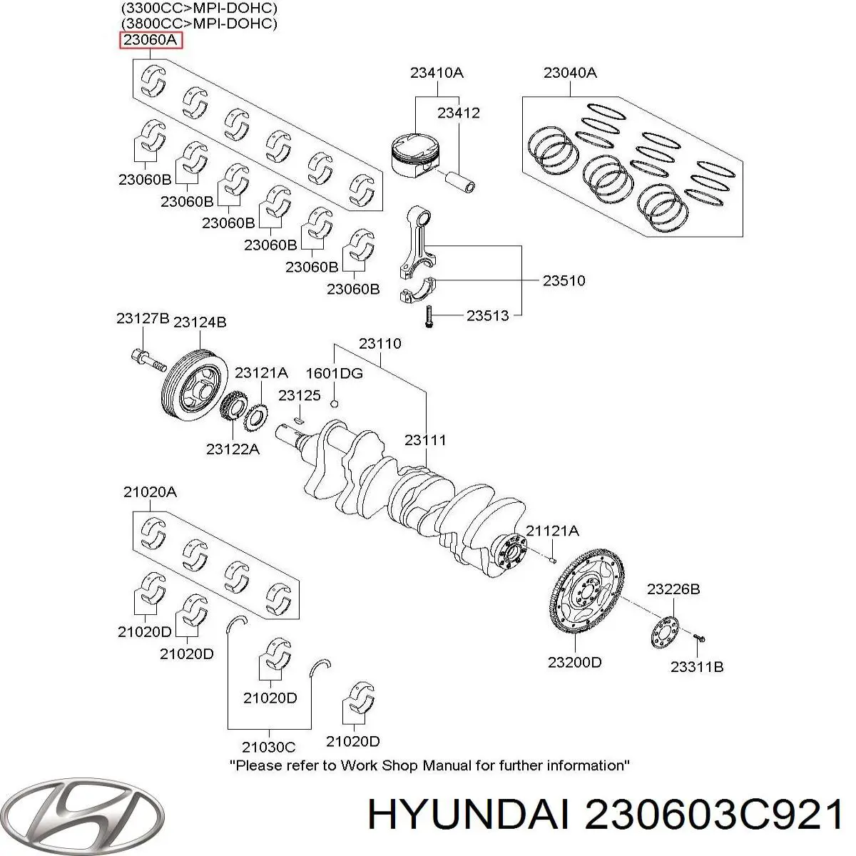 230603C921 Hyundai/Kia вкладиші колінвалу компресора, шатунні, комплект, 1-й ремонт (+0,25)
