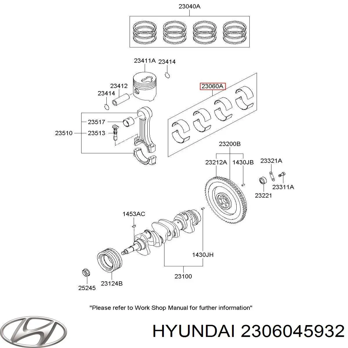 2306045932 Hyundai/Kia Вкладиші коленвала, шатунні, комплект, 2-й ремонт (+0,50)