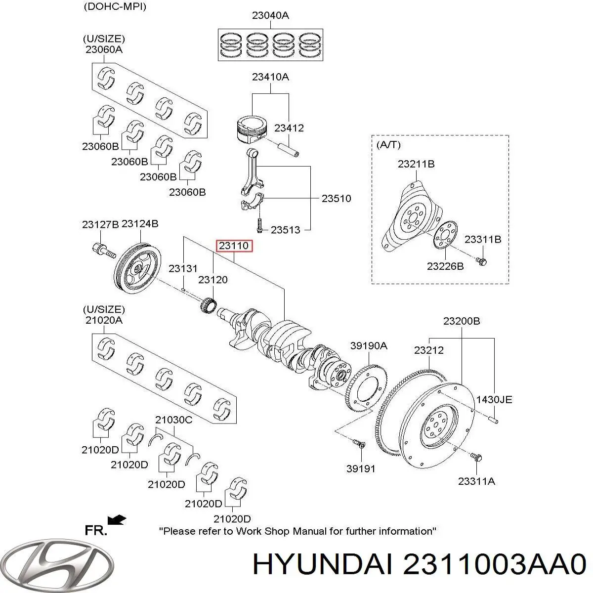 Вал колінчастий і маховик Hyundai/Kia 2311003AA0 ціна, від 879.28 USD