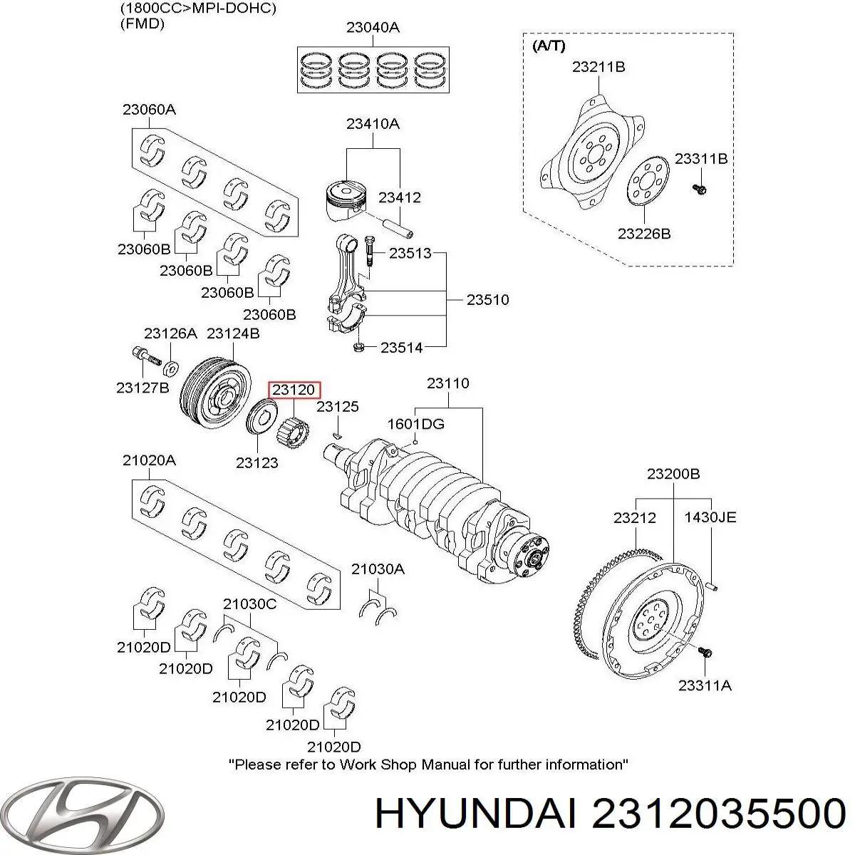 Зірка-шестерня приводу коленвалу двигуна 2312035500 Hyundai/Kia