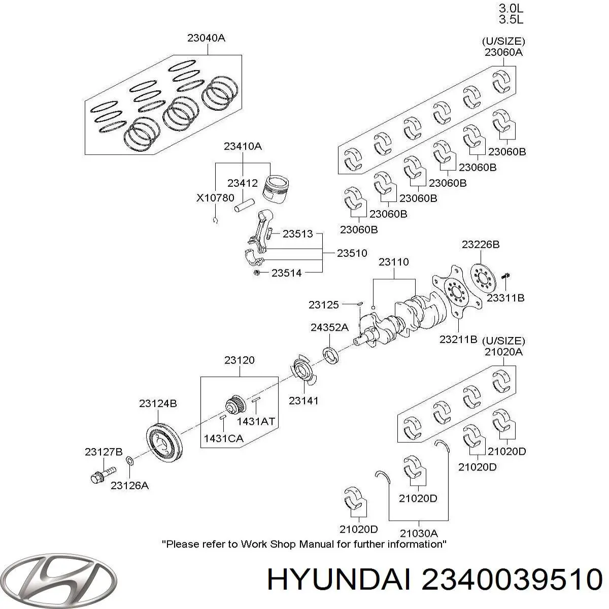 Поршень в комплекті на 1 циліндр, STD Hyundai Terracan (HP) (Хендай Терракан)