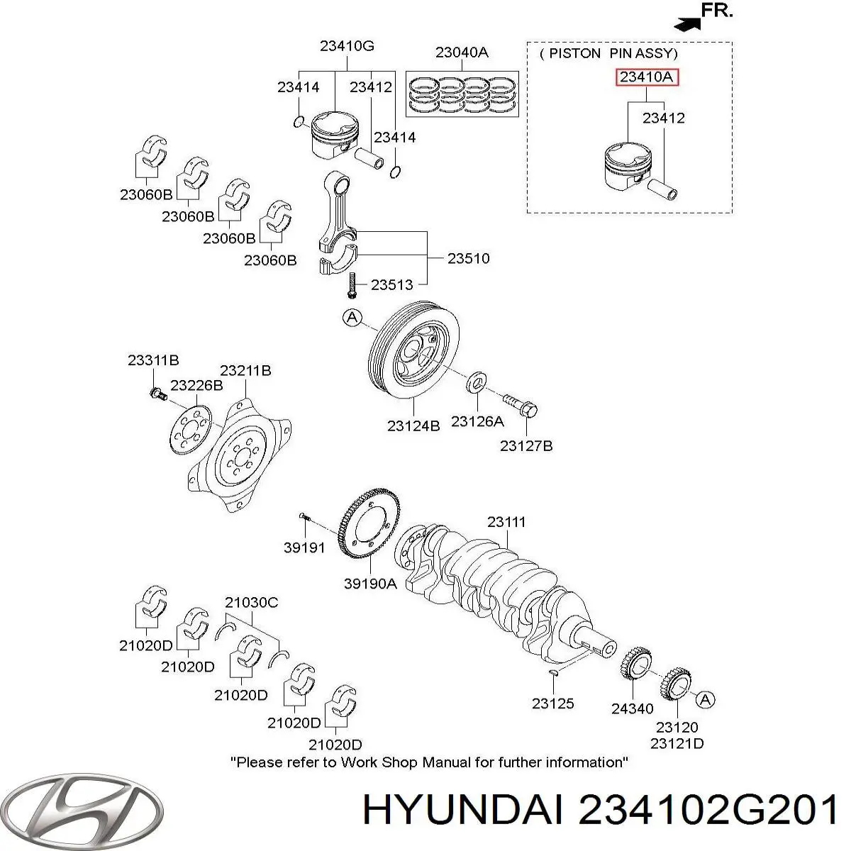 234102G201 Hyundai/Kia поршень з пальцем без кілець, std