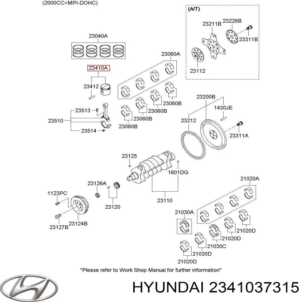 Поршень з пальцем без кілець, STD 2341037310 Hyundai/Kia