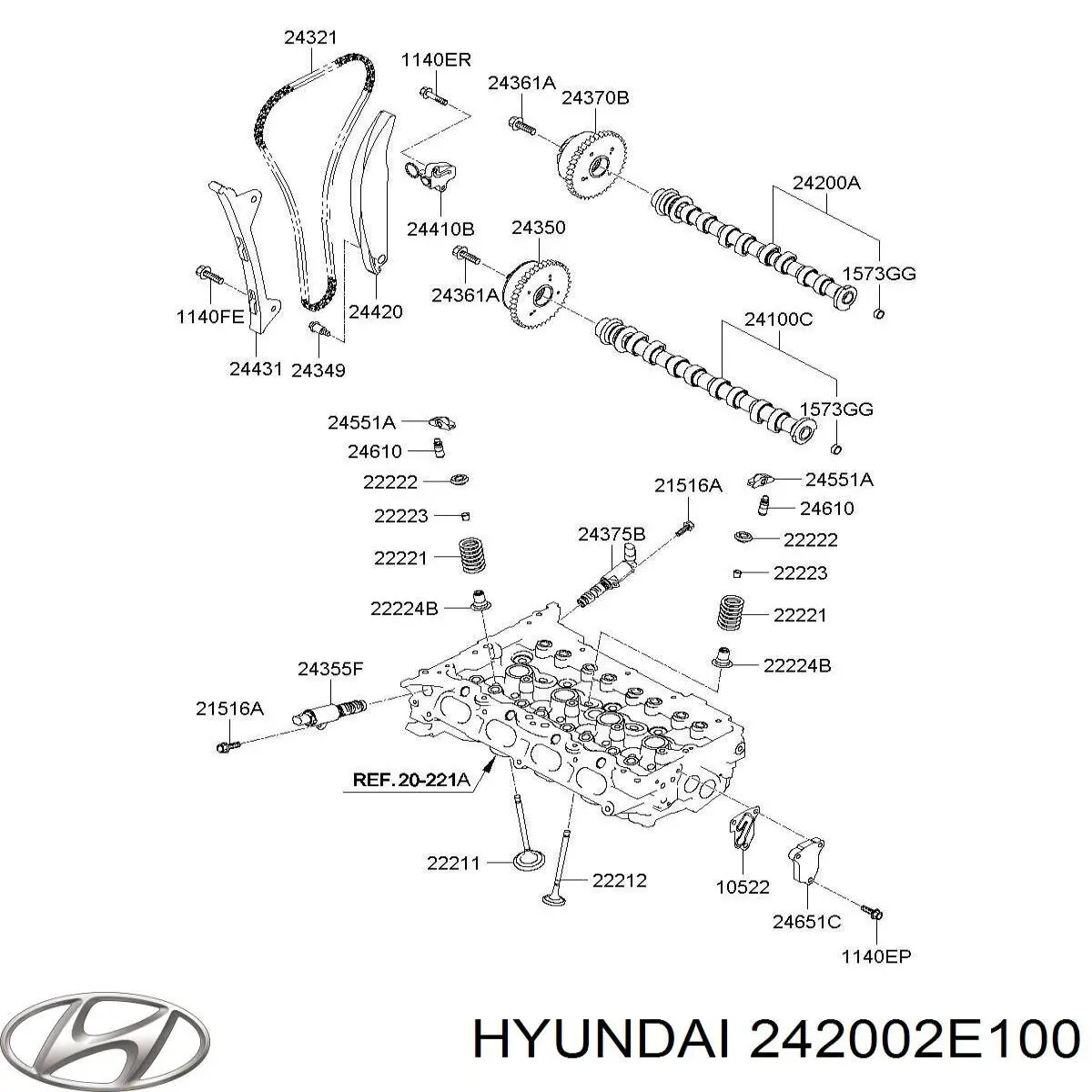 Розподільний вал двигуна випускний Hyundai/Kia 242002E100 ціна, від 112.87 USD