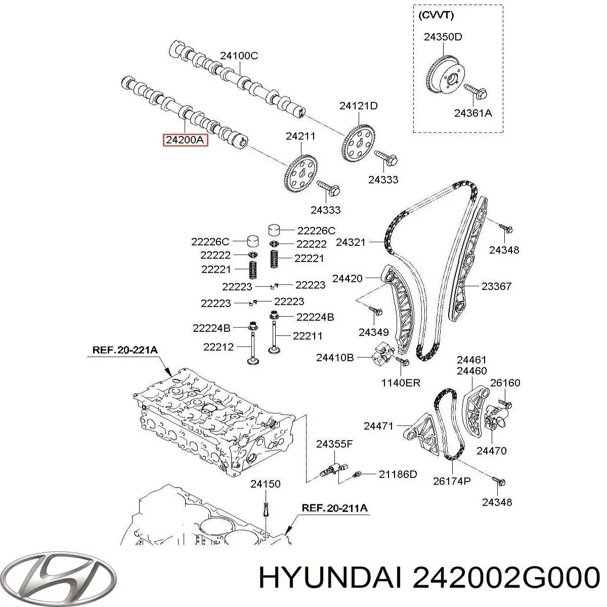 Купити 242002G000 Hyundai/Kia Розподільний вал двигуна випускний