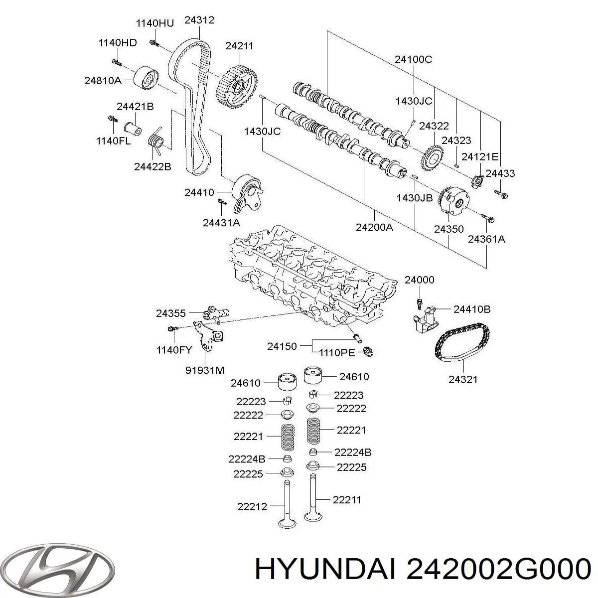 Розподільний вал двигуна випускний 242002G000 Hyundai/Kia