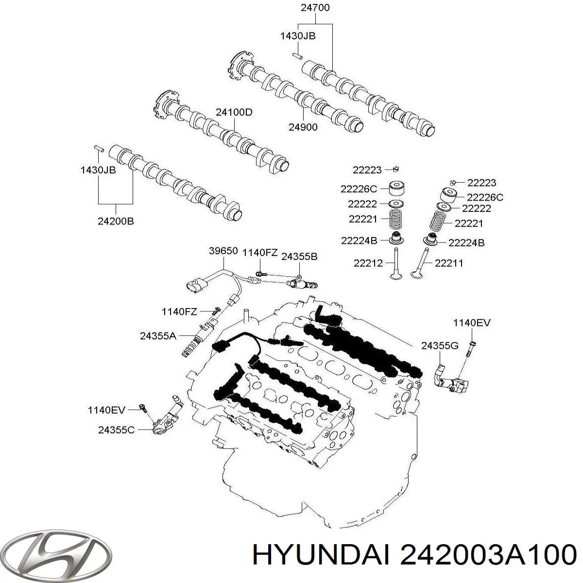 Розподільний вал двигуна випускний лівий 242003A100 Hyundai/Kia