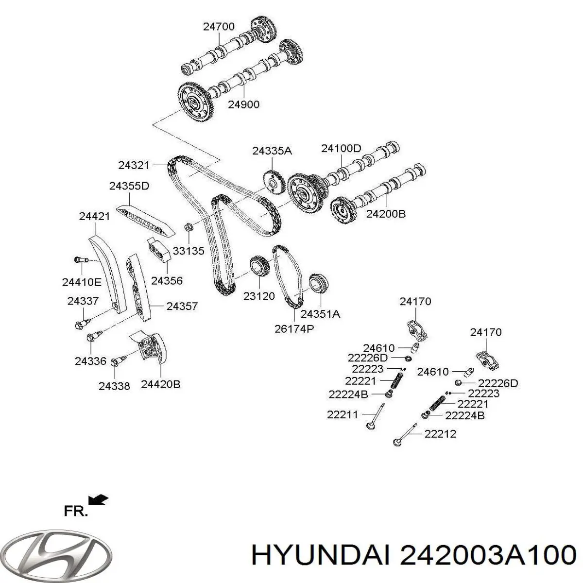 Розподільний вал двигуна випускний лівий Hyundai/Kia 242003A100 ціна, від 55.52 USD
