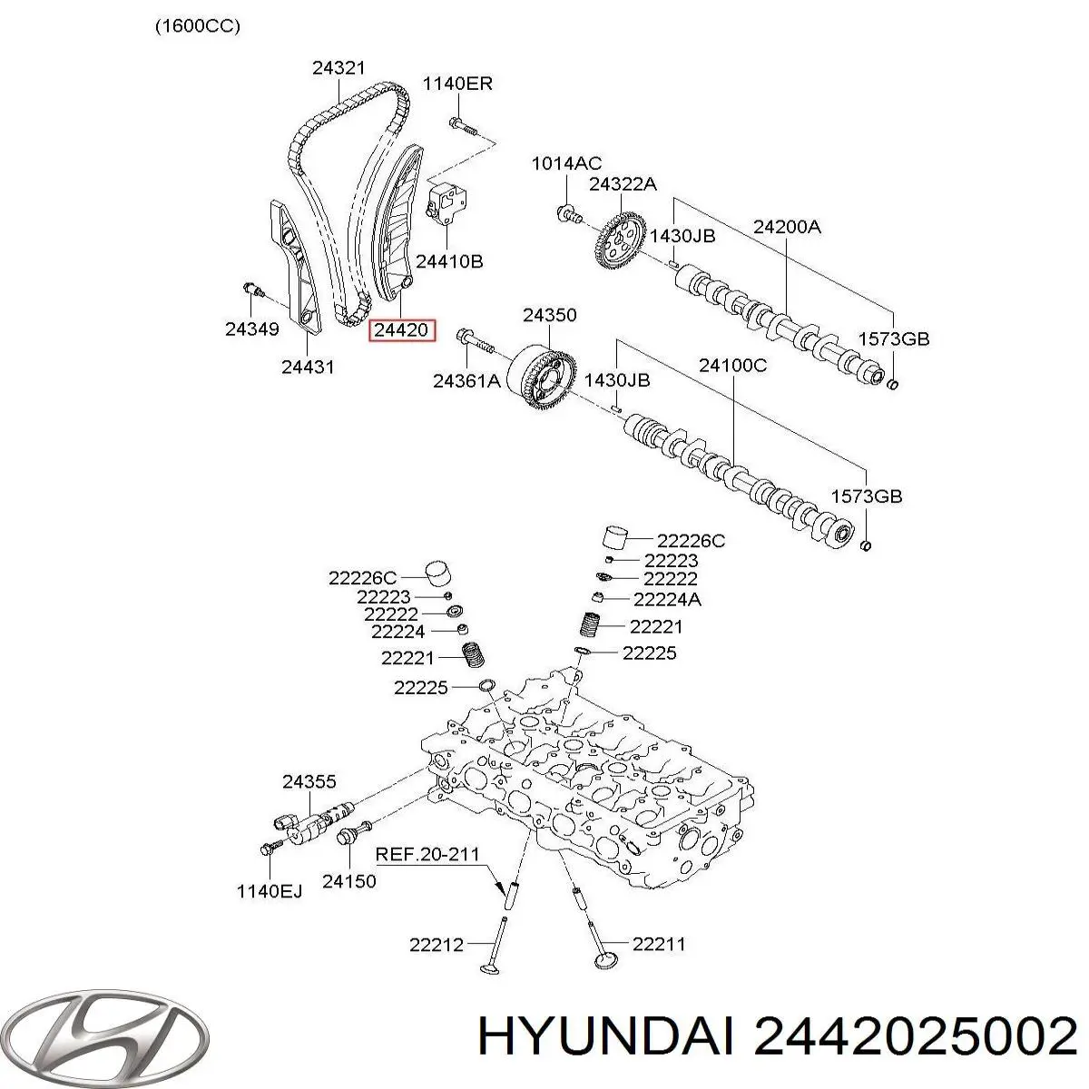 Купити 2442025002 Hyundai/Kia Башмак натягувача ланцюга ГРМ