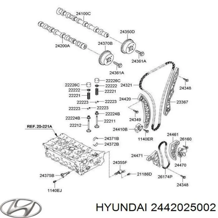 2442025002 Hyundai/Kia Башмак натягувача ланцюга ГРМ