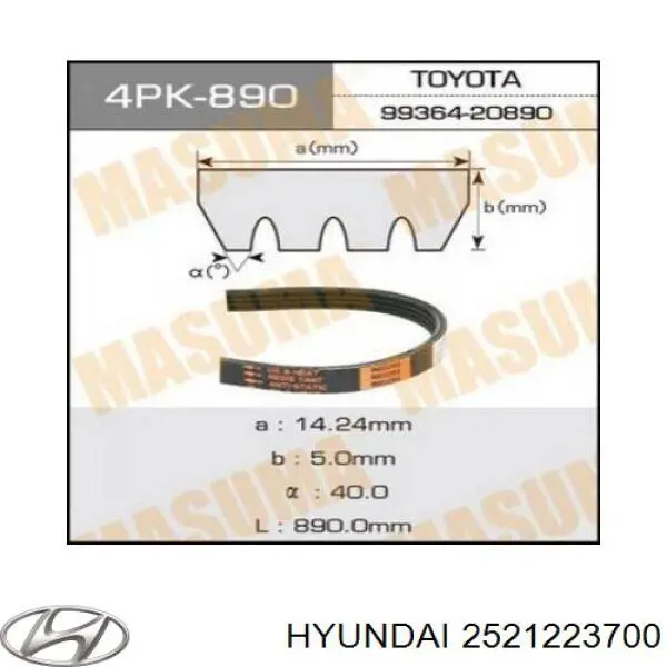 Клиновий ремінь Hyundai/Kia 2521223700 ціна, від 5.89 USD
