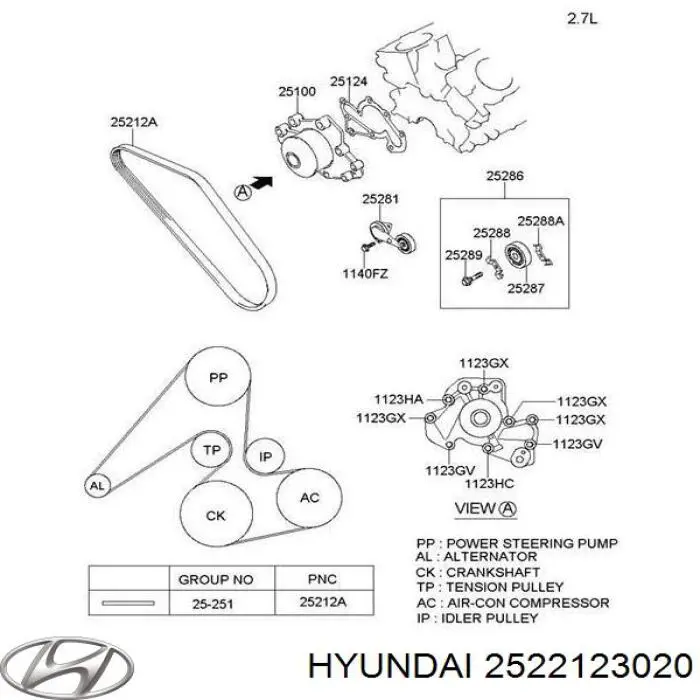 2522123020 Hyundai/Kia ролик приводного ременя, паразитний