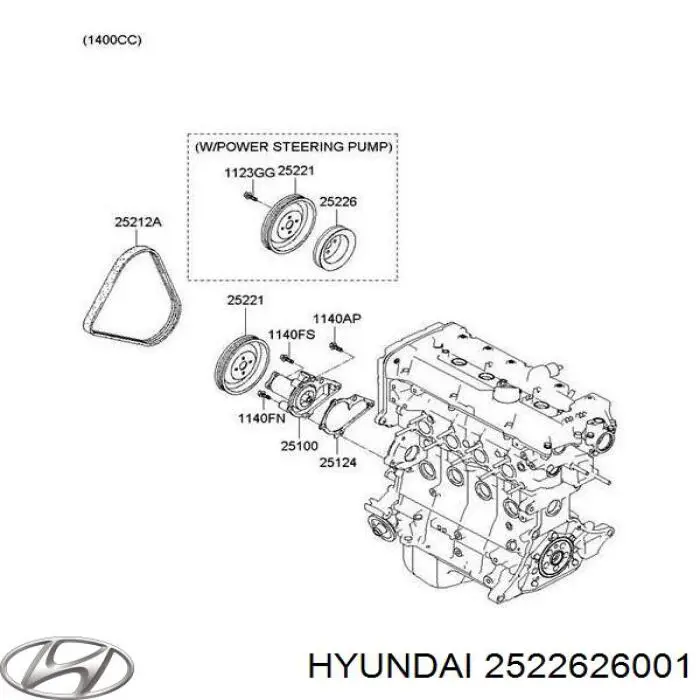Шків насосу гідропідсилювача керма (ГПК) Hyundai/Kia 2522626001 ціна, від 14.11 USD