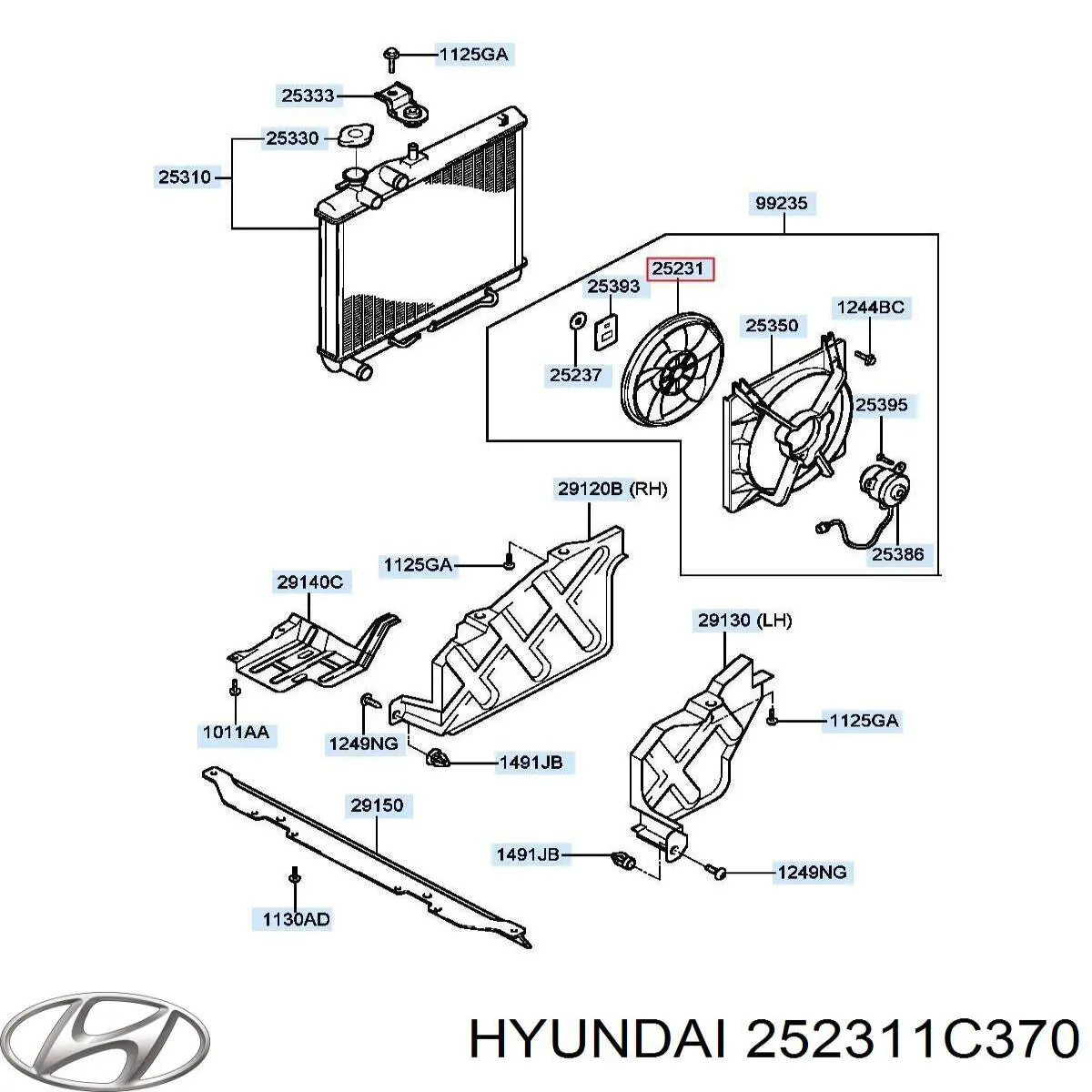 Вентилятор/крильчатка радіатора охолодження Hyundai/Kia 252311C370 ціна, від 94.75 USD