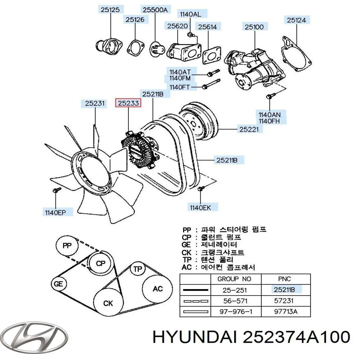 Вискомуфта вентилятора 252374A100 Hyundai/Kia