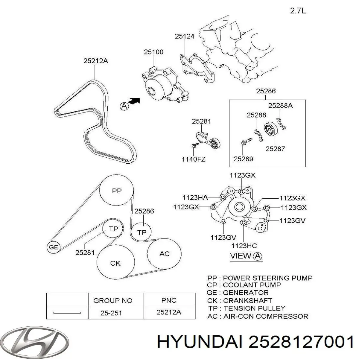Натягувач приводного ременя Hyundai/Kia 2528127001
