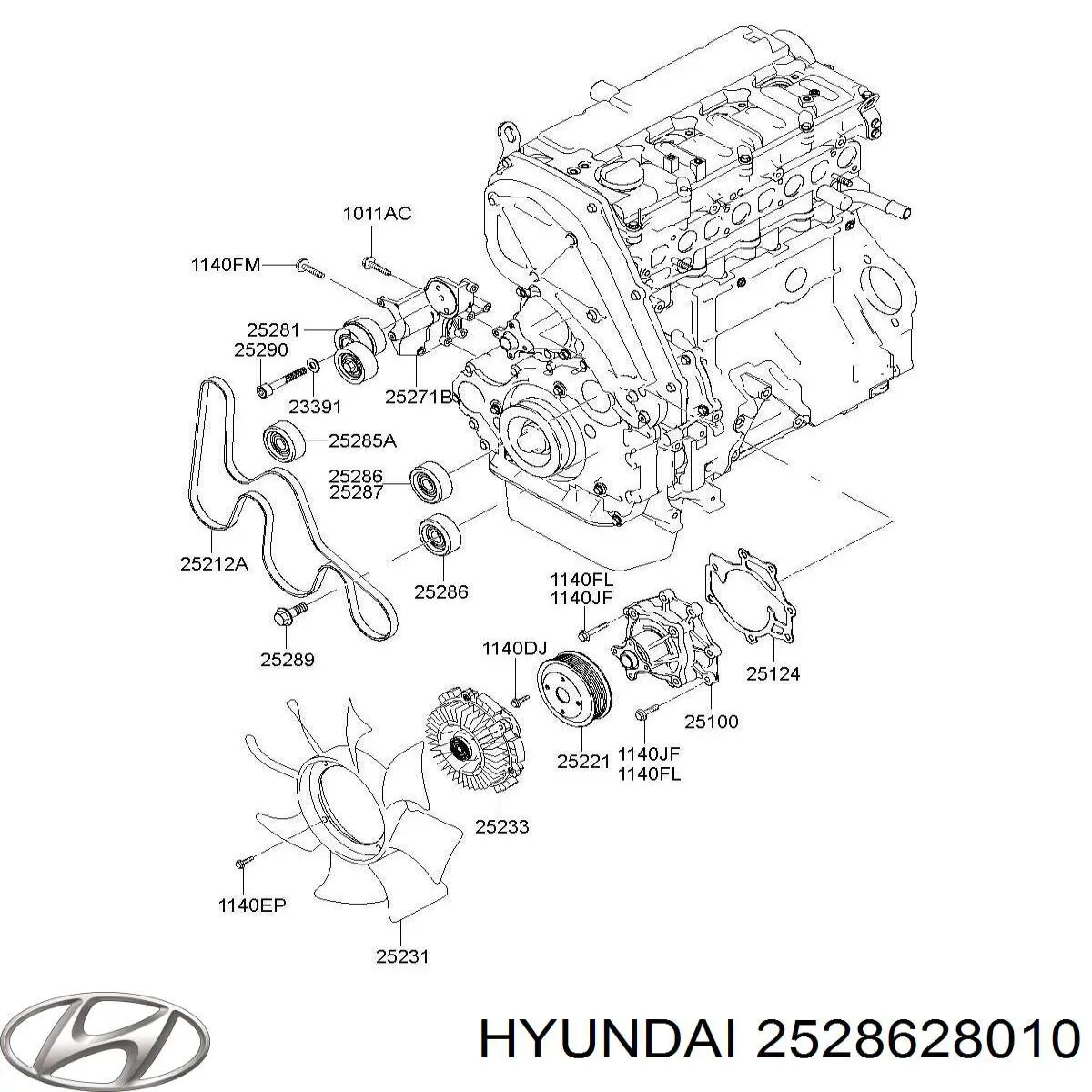 2528628010 Hyundai/Kia Ролик натяжителя ременя агрегатів