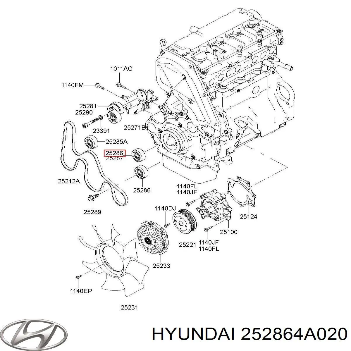 Ролик приводного ременя, паразитний Hyundai/Kia 252864A020 ціна, від 21.43 USD