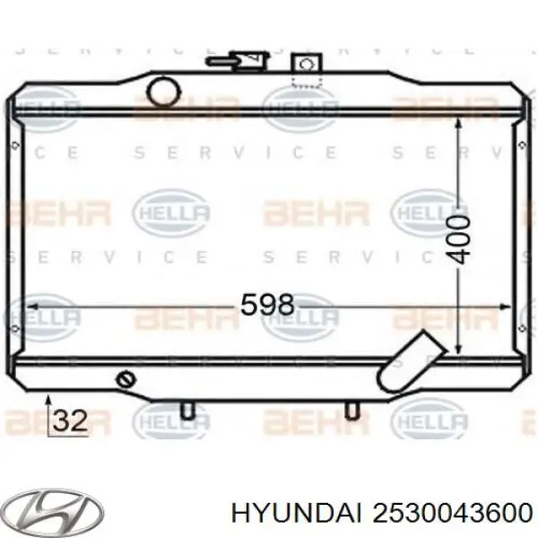 Радіатор охолодження двигуна 2530043600 Hyundai/Kia