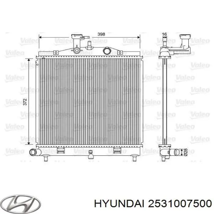 2531007500 Hyundai/Kia радіатор охолодження двигуна