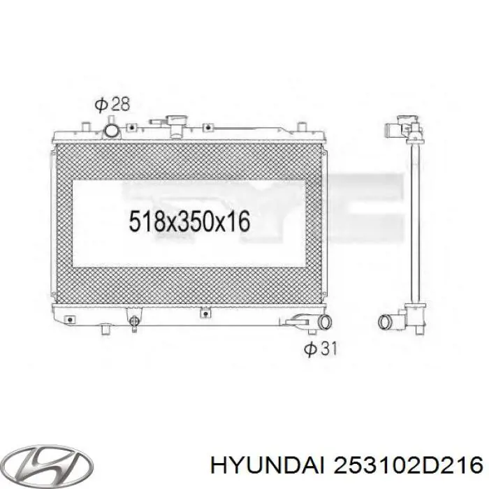Радіатор основний Hyundai/Kia 253102D216 ціна, від 375.19 USD