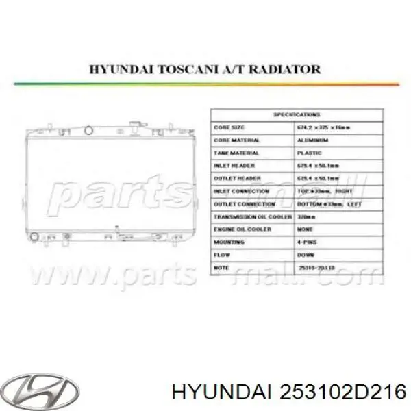 Радіатор основний Hyundai/Kia 253102D216 ціна, від 375.19 USD