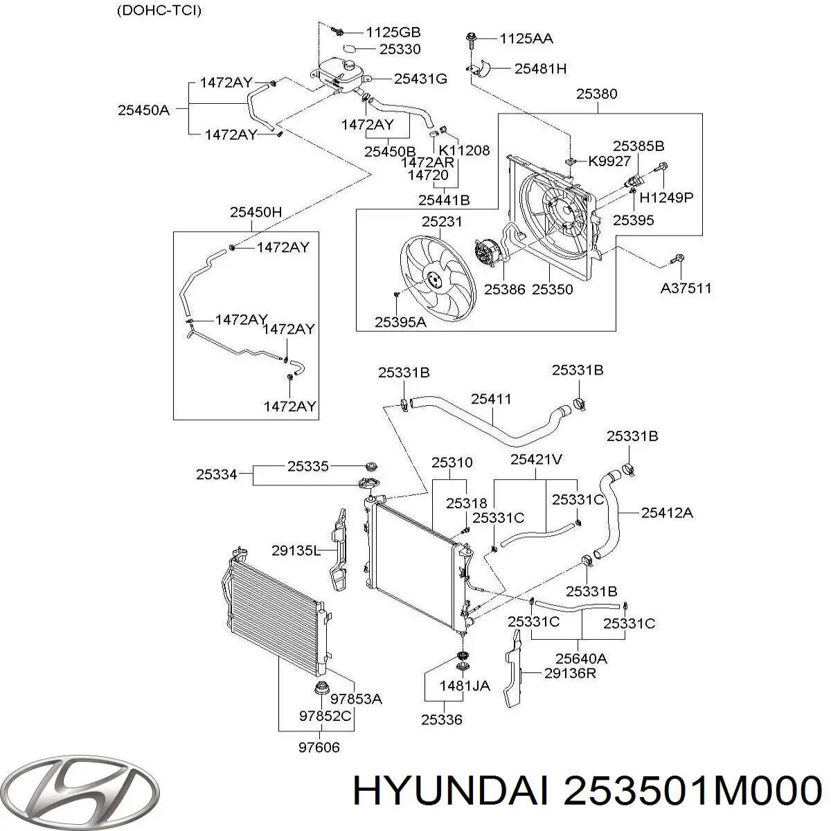Купити 253501M000 Hyundai/Kia Облицювання рамки радіатора