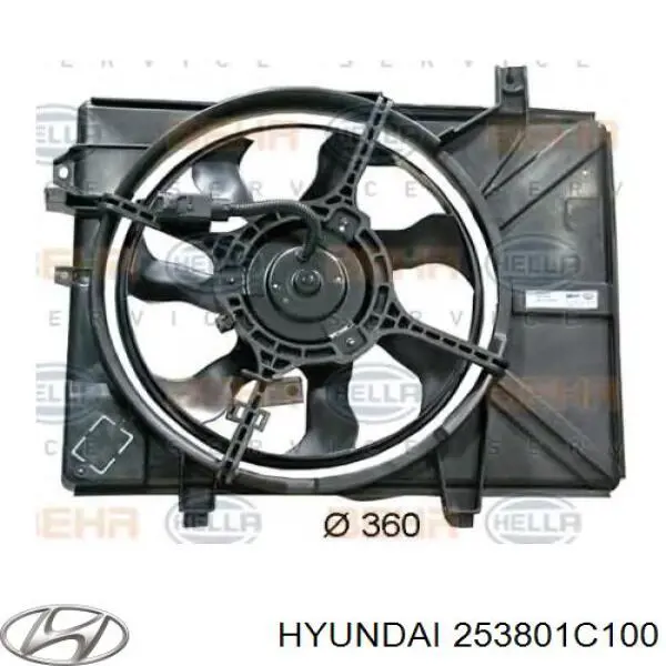 253801C100 Hyundai/Kia дифузор радіатора охолодження, в зборі з двигуном і крильчаткою