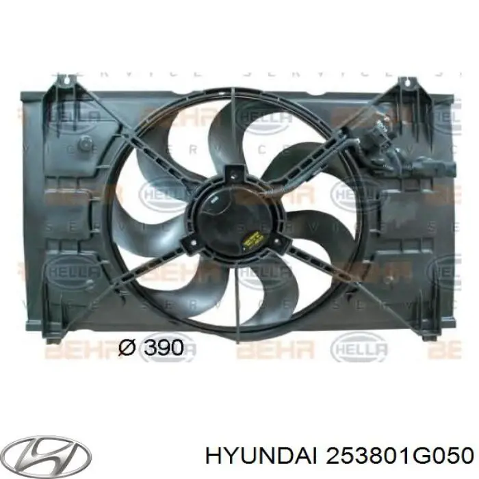 253801G050 Hyundai/Kia Дифузор радіатора охолодження, в зборі з мотором і крильчаткою