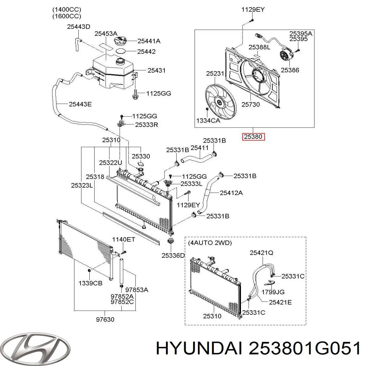 Дифузор радіатора охолодження, в зборі з двигуном і крильчаткою Hyundai/Kia 253801G051 ціна, від 102.64 USD