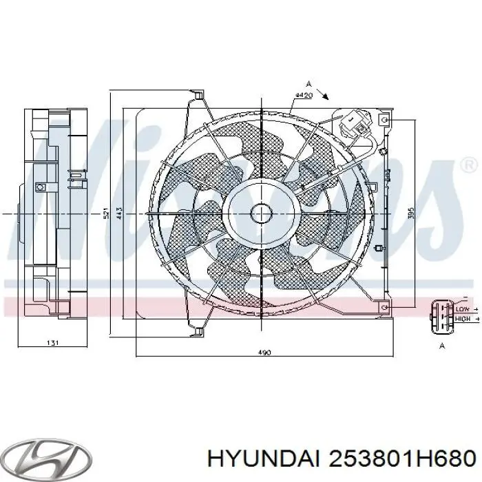 Купити 253801H680 Hyundai/Kia Дифузор радіатора охолодження, в зборі з двигуном і крильчаткою