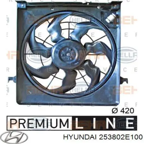 253802E100 Hyundai/Kia електровентилятор охолодження в зборі (двигун + крильчатка)