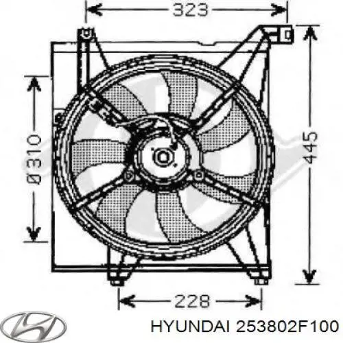 253802F100 Hyundai/Kia Дифузор радіатора охолодження, в зборі з мотором і крильчаткою
