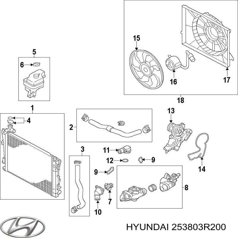 253803R200 Hyundai/Kia дифузор радіатора охолодження, в зборі з двигуном і крильчаткою